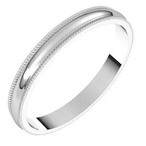 14K White 2.5 mm Milgrain Half Round Light Band Size 4.5