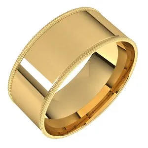 14K Yellow 8 mm Milgrain Flat Comfort Fit Band Size 11