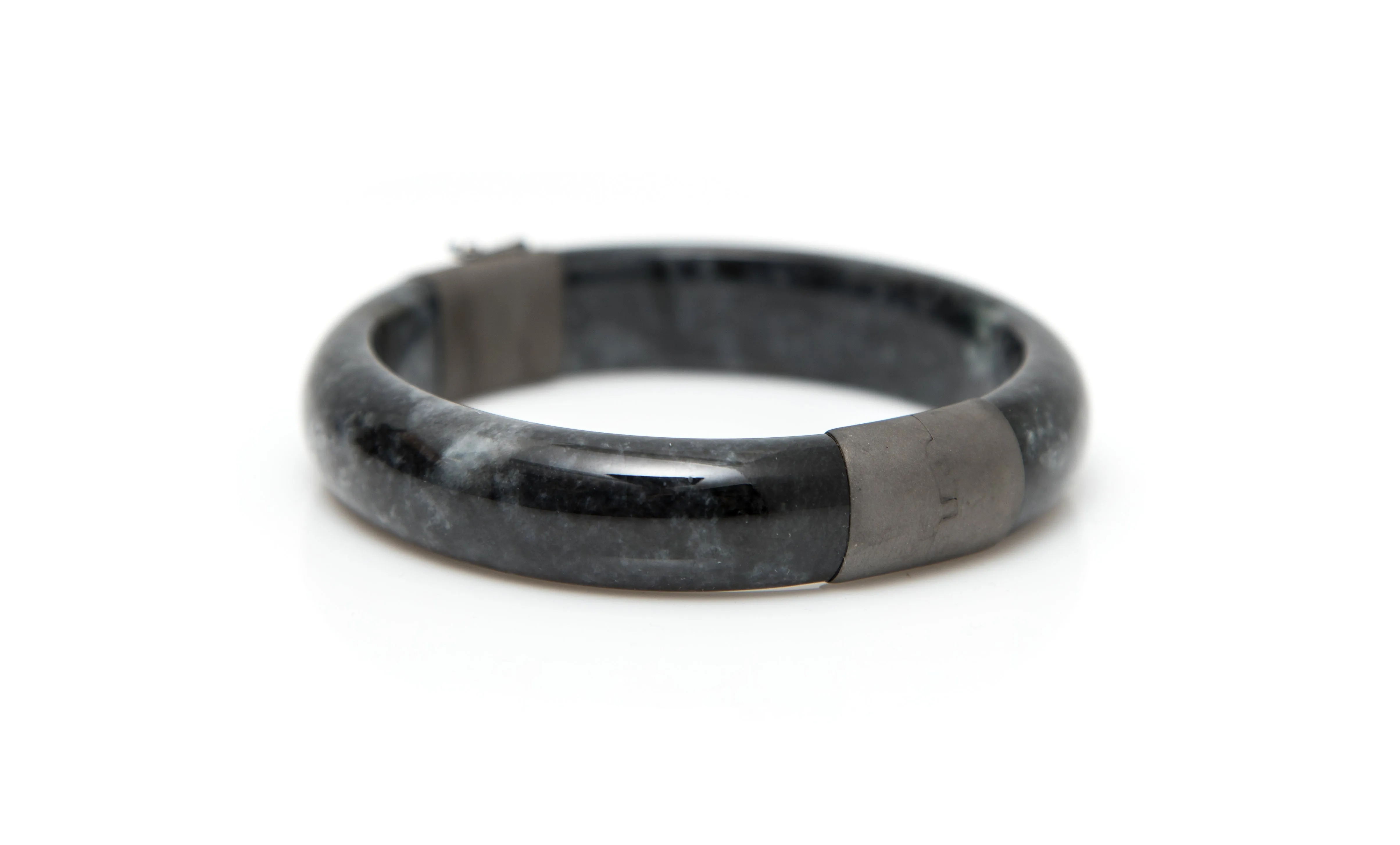 18kt Matte Finish Black Gold with Burmese Black Jadeite Open Comfort Fit Bangle
