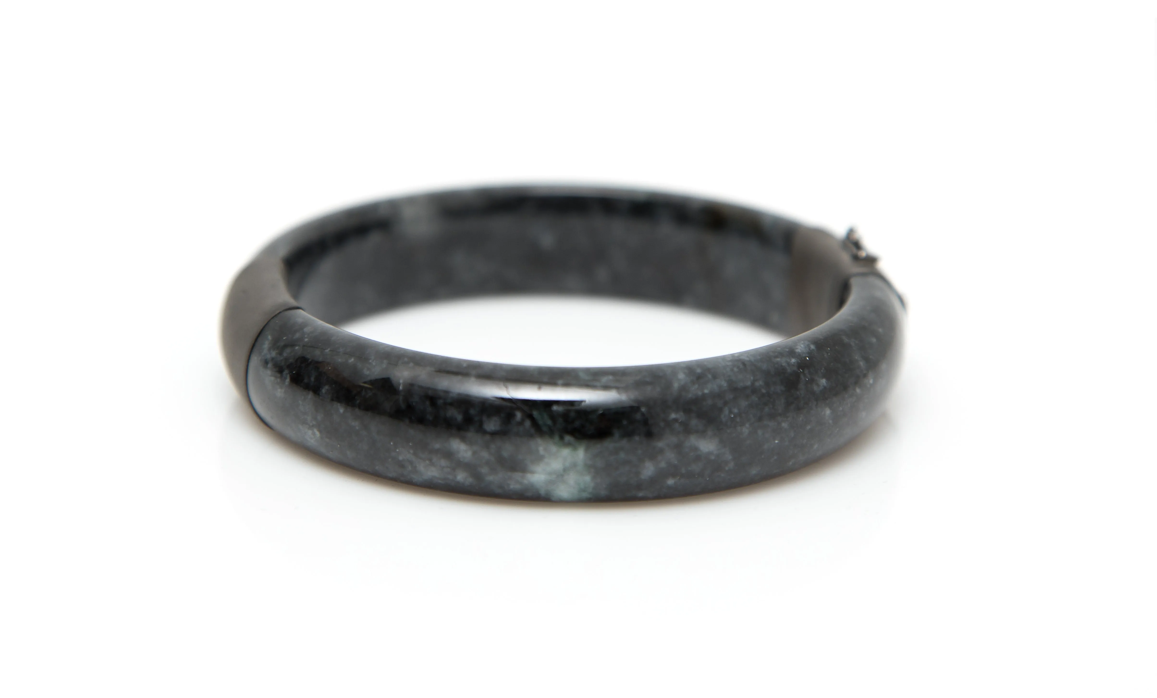 18kt Matte Finish Black Gold with Burmese Black Jadeite Open Comfort Fit Bangle