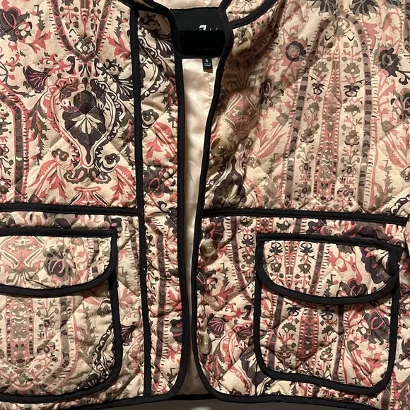 7 FOR ALL MANKIND Quilted Patchwork Cropped Floral Jacket, Pink/White, Size S