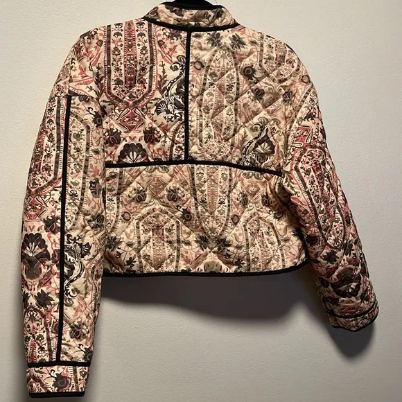 7 FOR ALL MANKIND Quilted Patchwork Cropped Floral Jacket, Pink/White, Size S