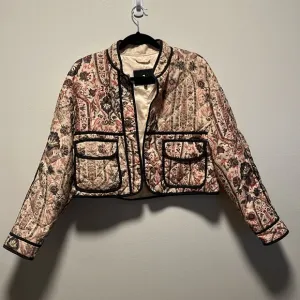 7 FOR ALL MANKIND Quilted Patchwork Cropped Floral Jacket, Pink/White, Size S