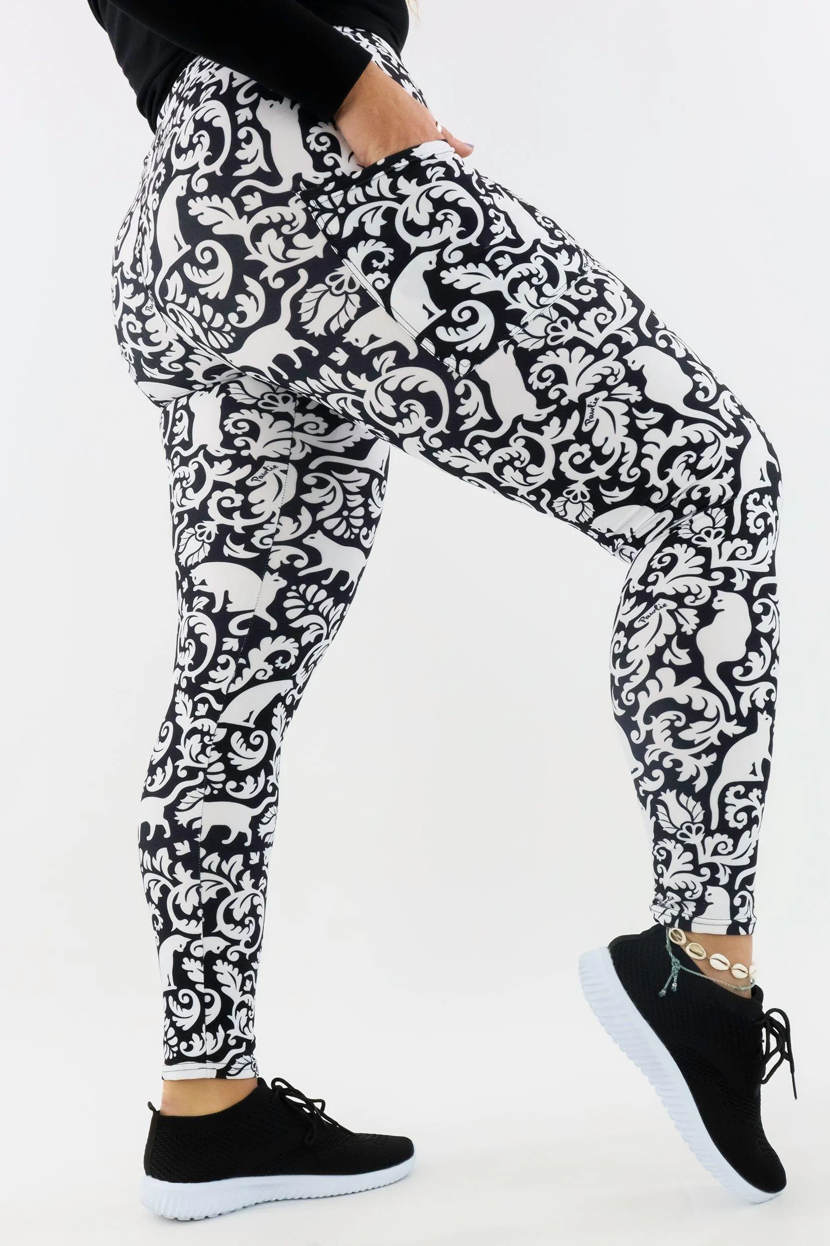 Cat Damask - Casual - Regular Full Leggings - Pockets
