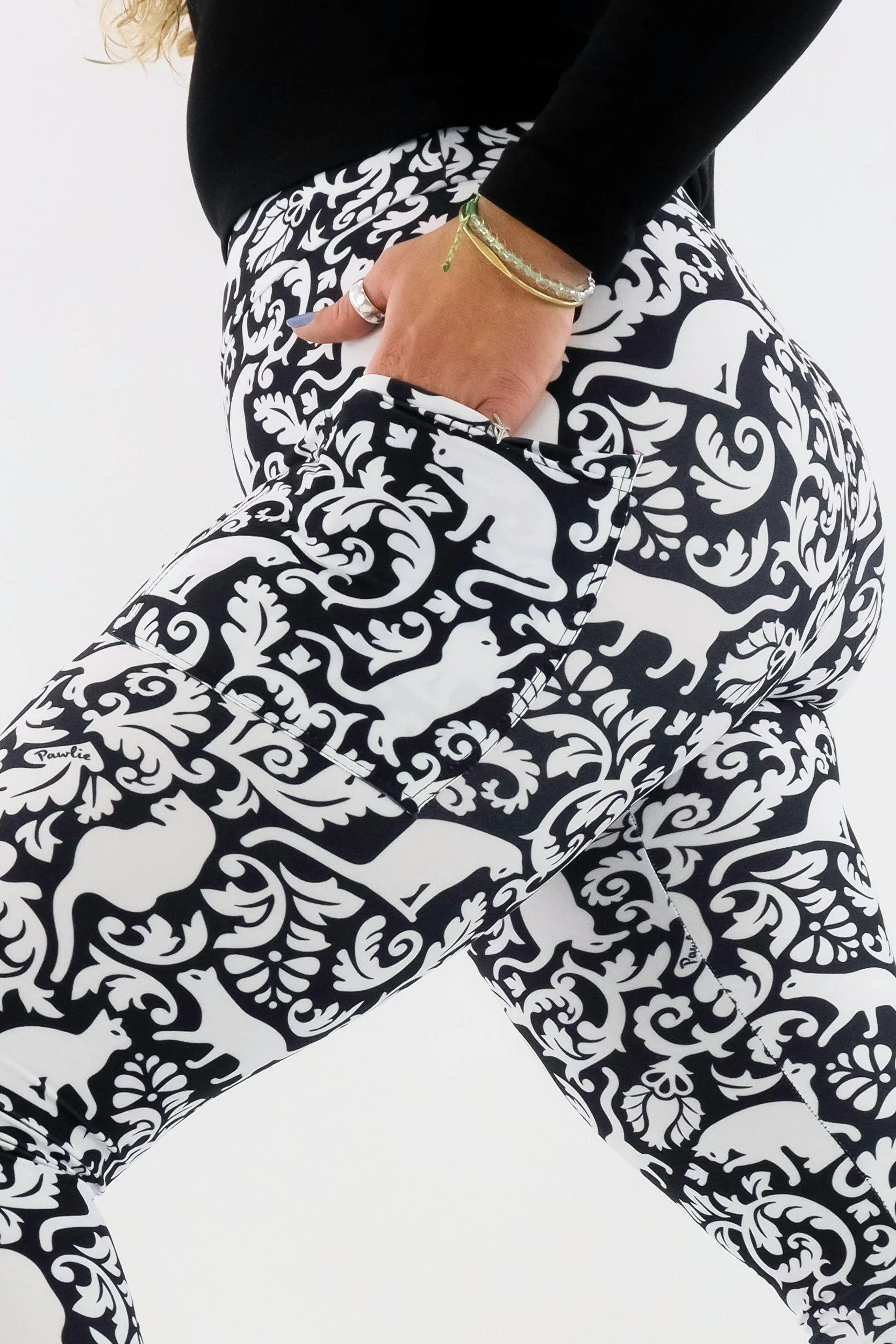 Cat Damask - Casual - Regular Full Leggings - Pockets