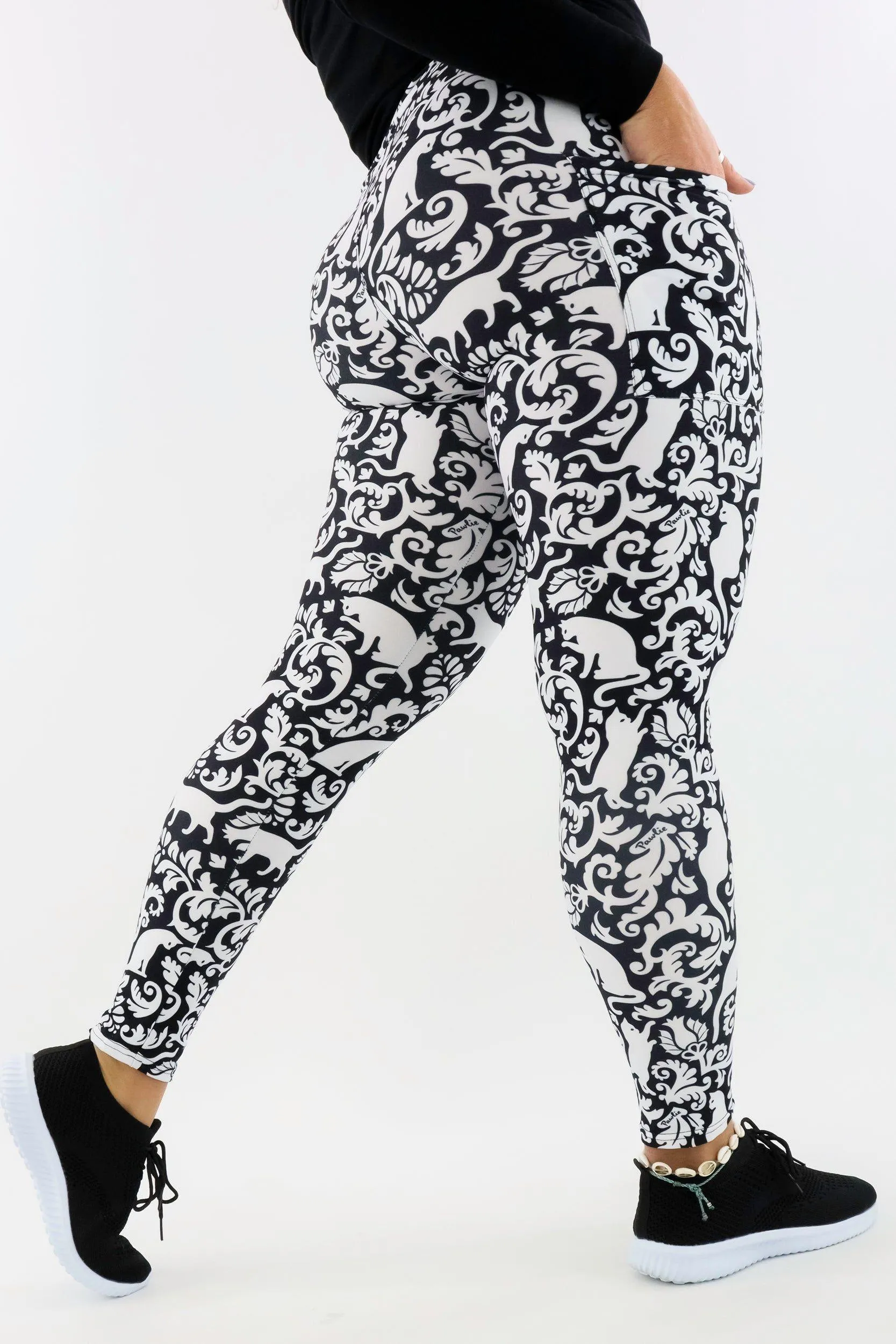 Cat Damask - Casual - Regular Full Leggings - Pockets