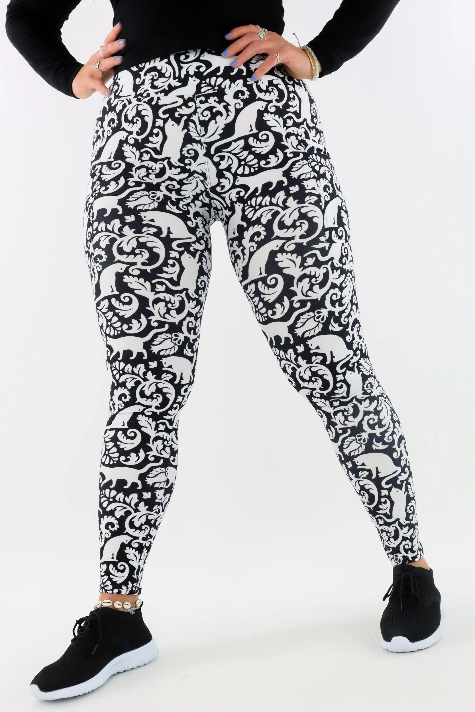 Cat Damask - Casual - Regular Full Leggings - Pockets