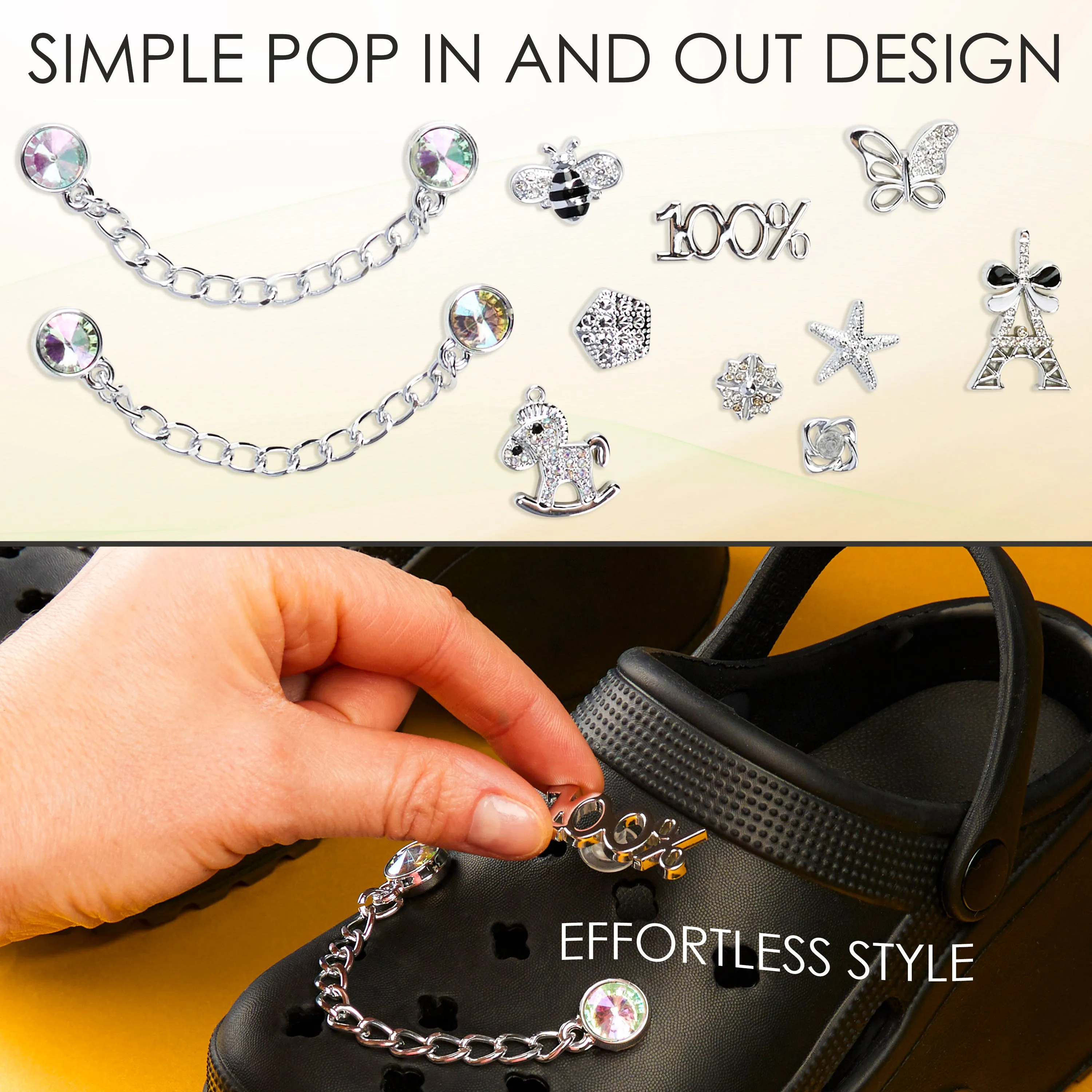 CityComfort Clog Charms, Mixed Shoe Decoration Charms - Silver