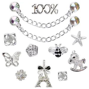 CityComfort Clog Charms, Mixed Shoe Decoration Charms - Silver