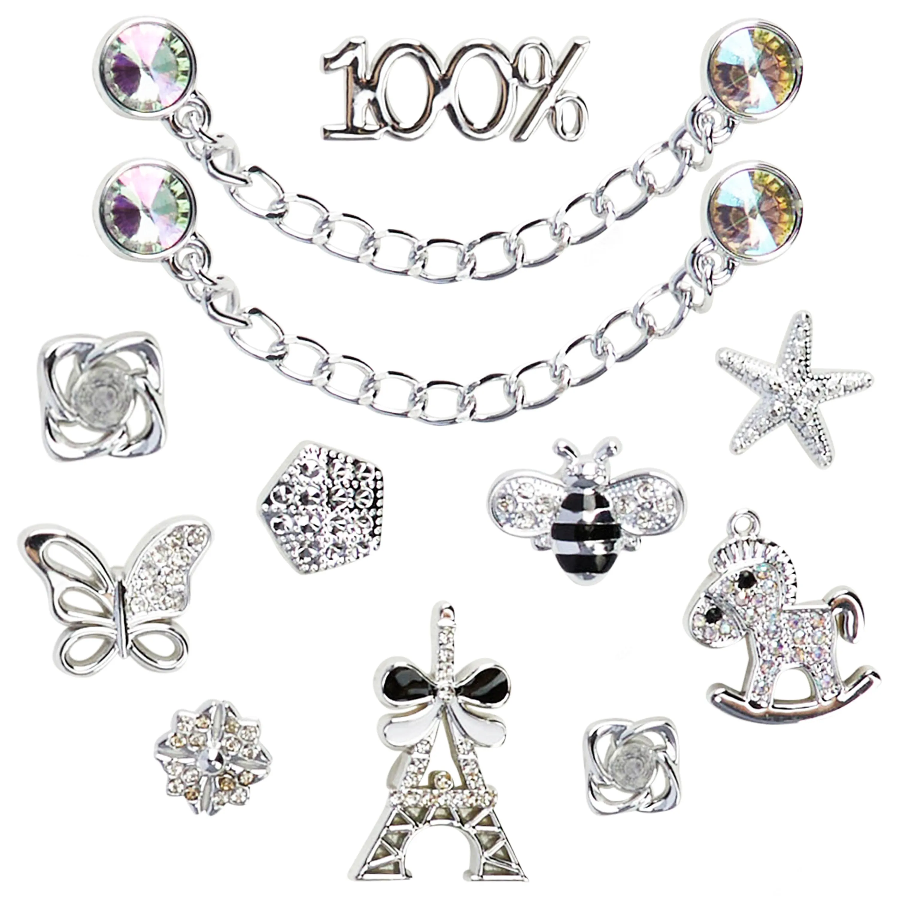 CityComfort Clog Charms, Mixed Shoe Decoration Charms - Silver