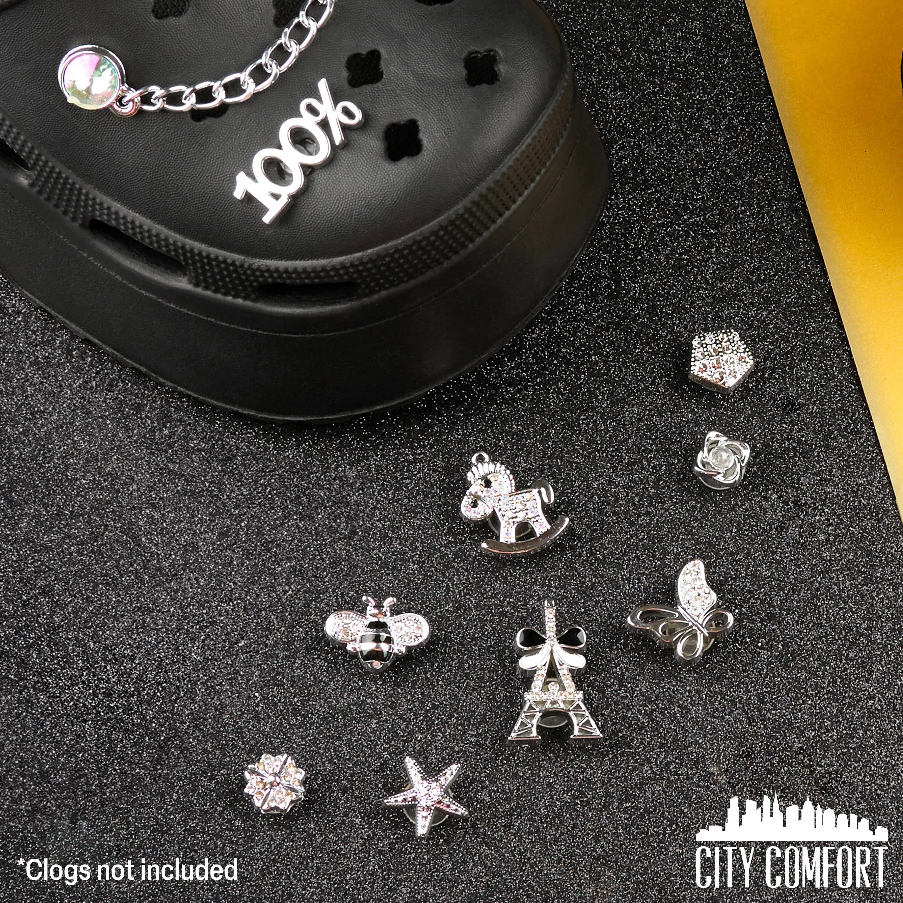 CityComfort Clog Charms, Mixed Shoe Decoration Charms - Silver