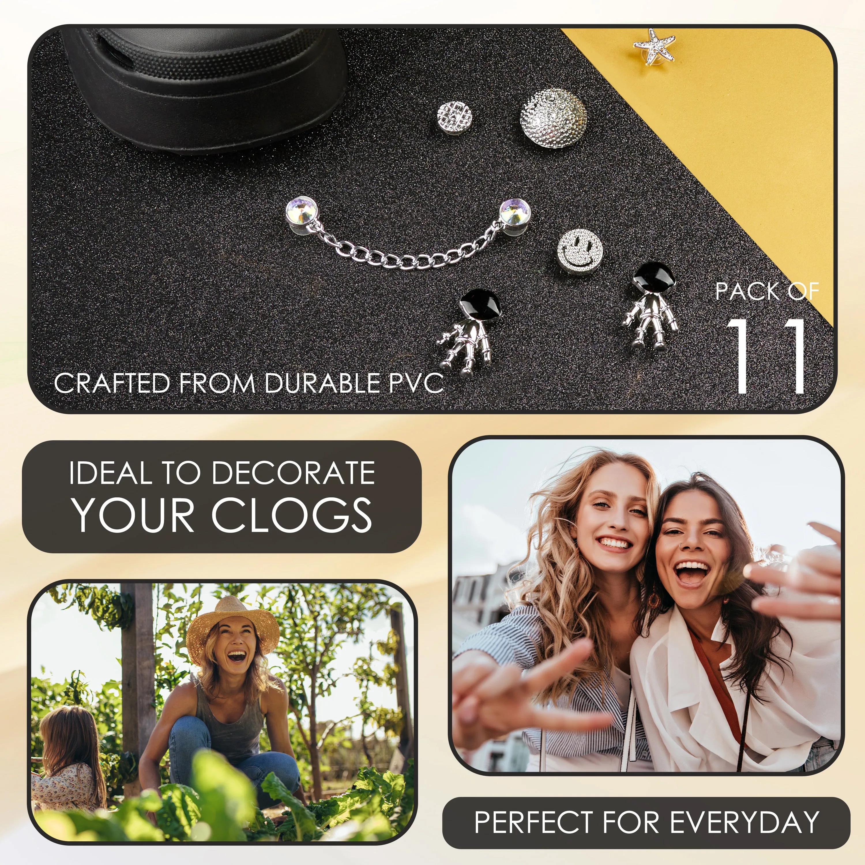 CityComfort Clog Charms, Mixed Shoe Decoration Charms - Silver/Black