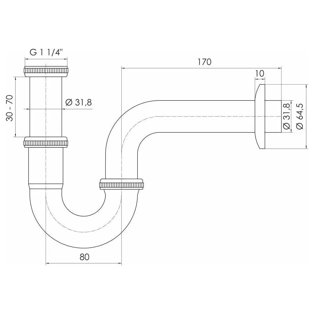 Drain Sink Waste P-Trap Standard Chromed Metal Kit Basin