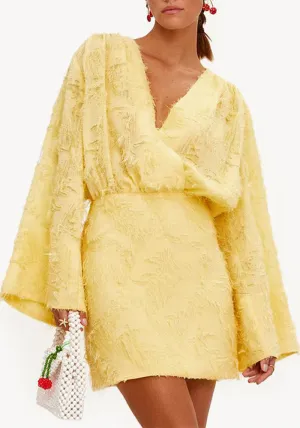 Effortlessly Elegant Solid Color Jacquard V-Neck Loose Dress for Spring and Autumn