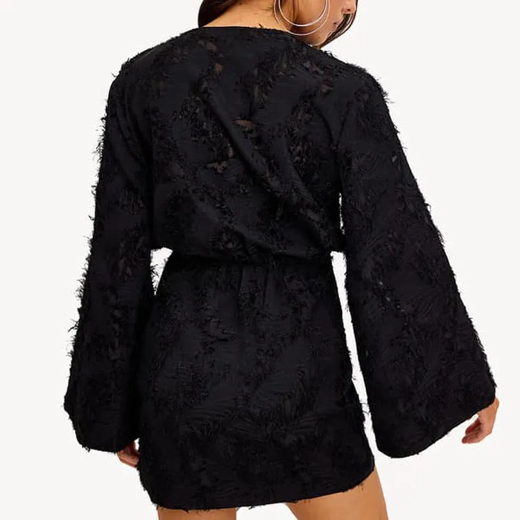 Effortlessly Elegant Solid Color Jacquard V-Neck Loose Dress for Spring and Autumn