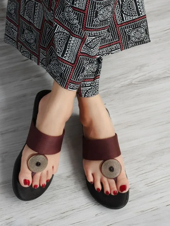 Embellished Retro Open Toe Flats