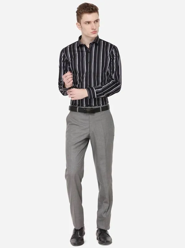 Grey Solid Classic Fit Formal Trouser | Greenfibre