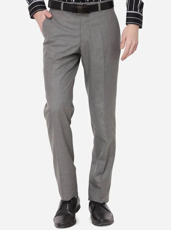 Grey Solid Classic Fit Formal Trouser | Greenfibre