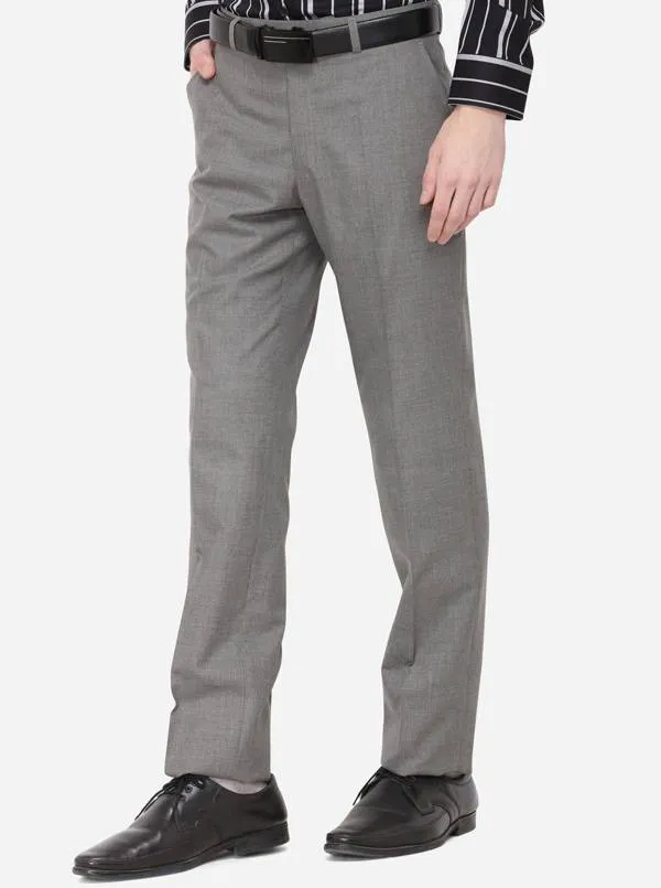 Grey Solid Classic Fit Formal Trouser | Greenfibre