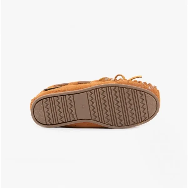 Hush Puppies ADDISON Kids Suede Moccasin Slippers Tan