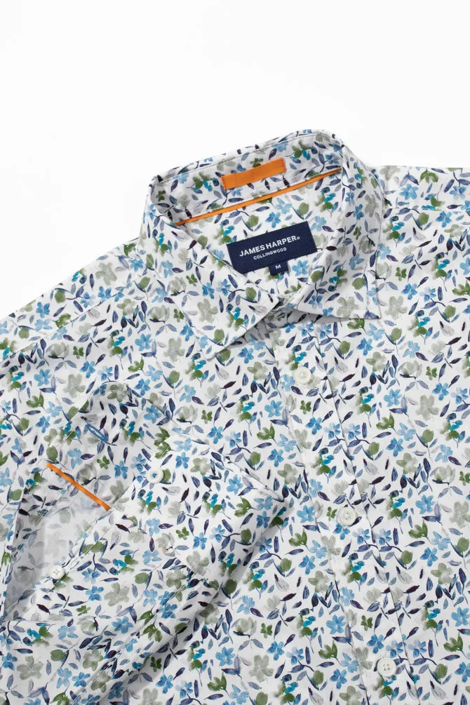 James Harper Meadow Cotton Poplin Shirt - Blue