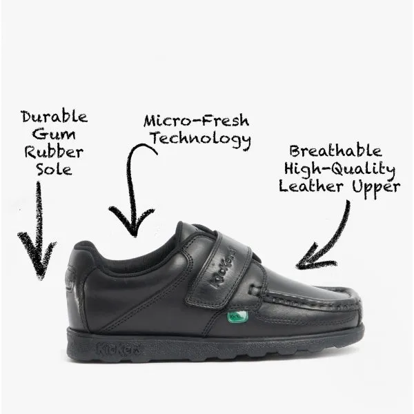 Kickers FRAGMA SINGLE STRAP Boys Leather Moccasin Shoes Black