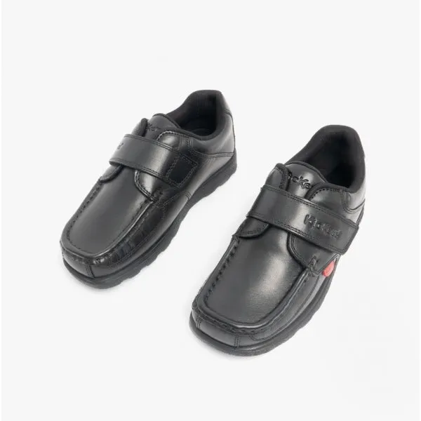 Kickers FRAGMA SINGLE STRAP Boys Leather Moccasin Shoes Black