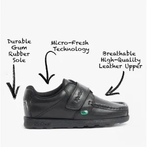 Kickers FRAGMA SINGLE STRAP Boys Leather Moccasin Shoes Black