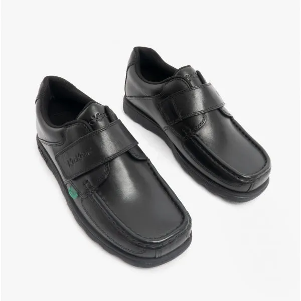 Kickers FRAGMA SINGLE STRAP Boys Leather Moccasin Shoes Black