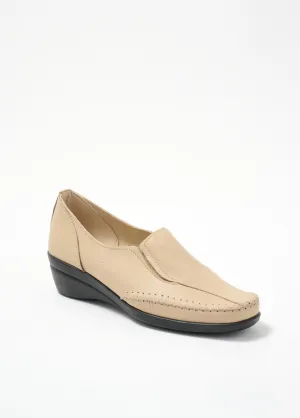 Large-width leather wedge loafers