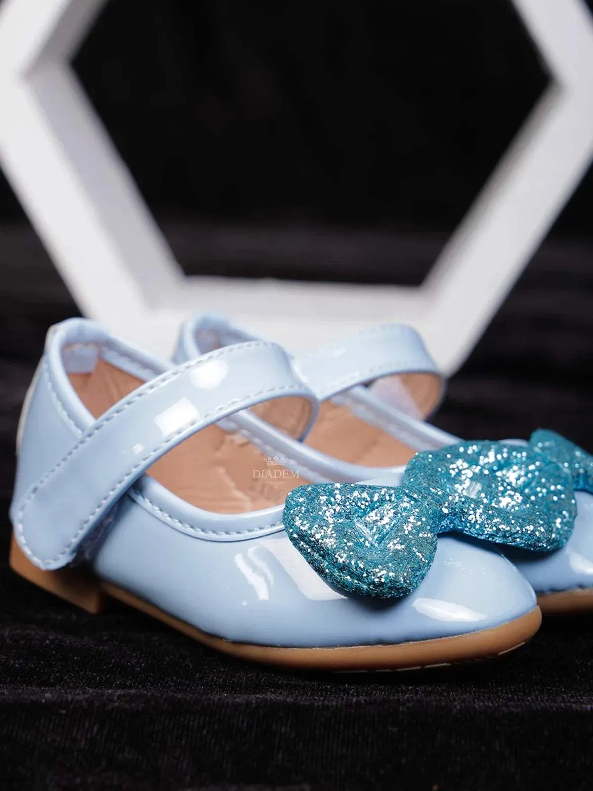 Light Blue Matte Ballerinas with Attached Glitter Bow for Girls