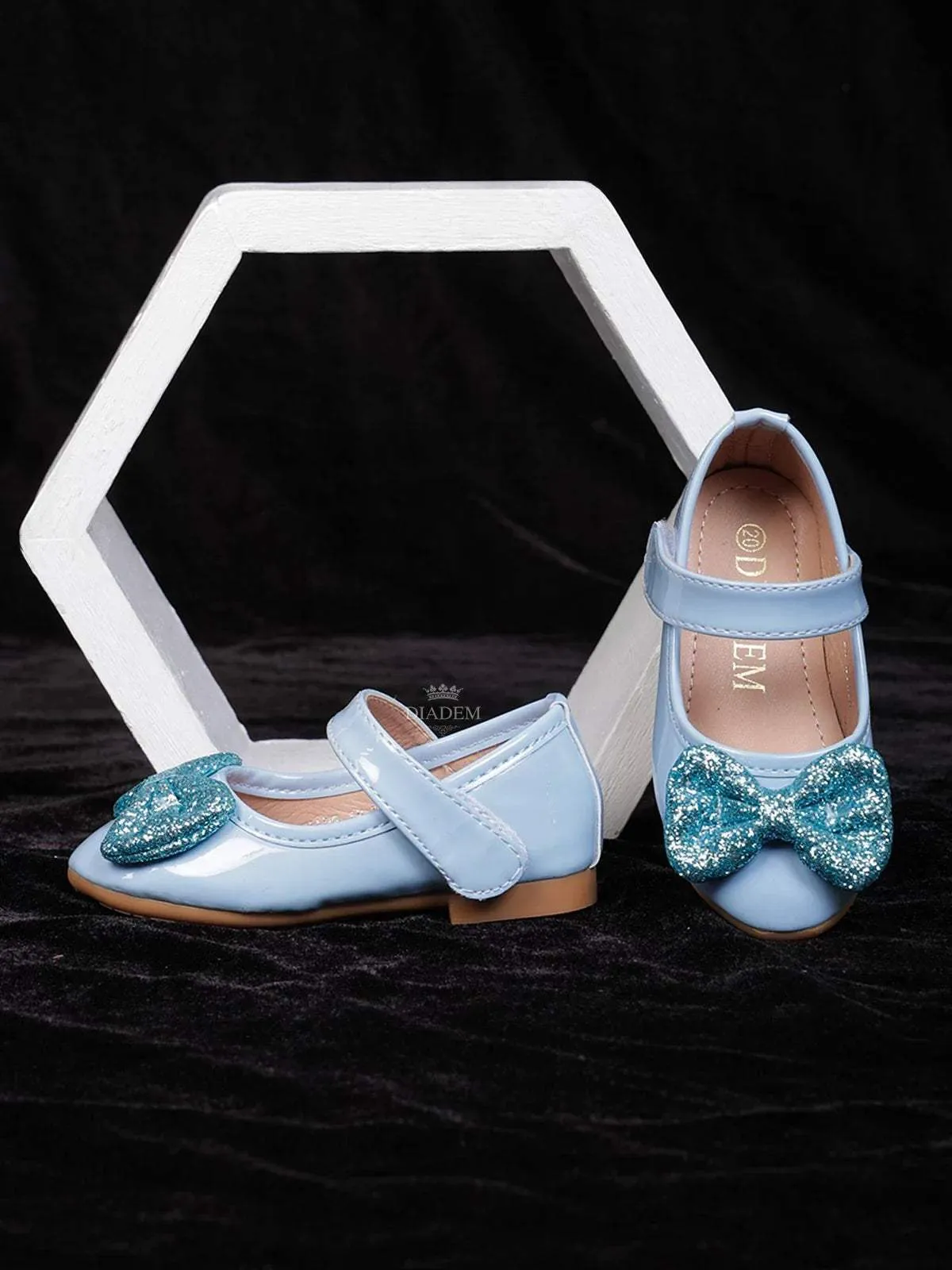 Light Blue Matte Ballerinas with Attached Glitter Bow for Girls