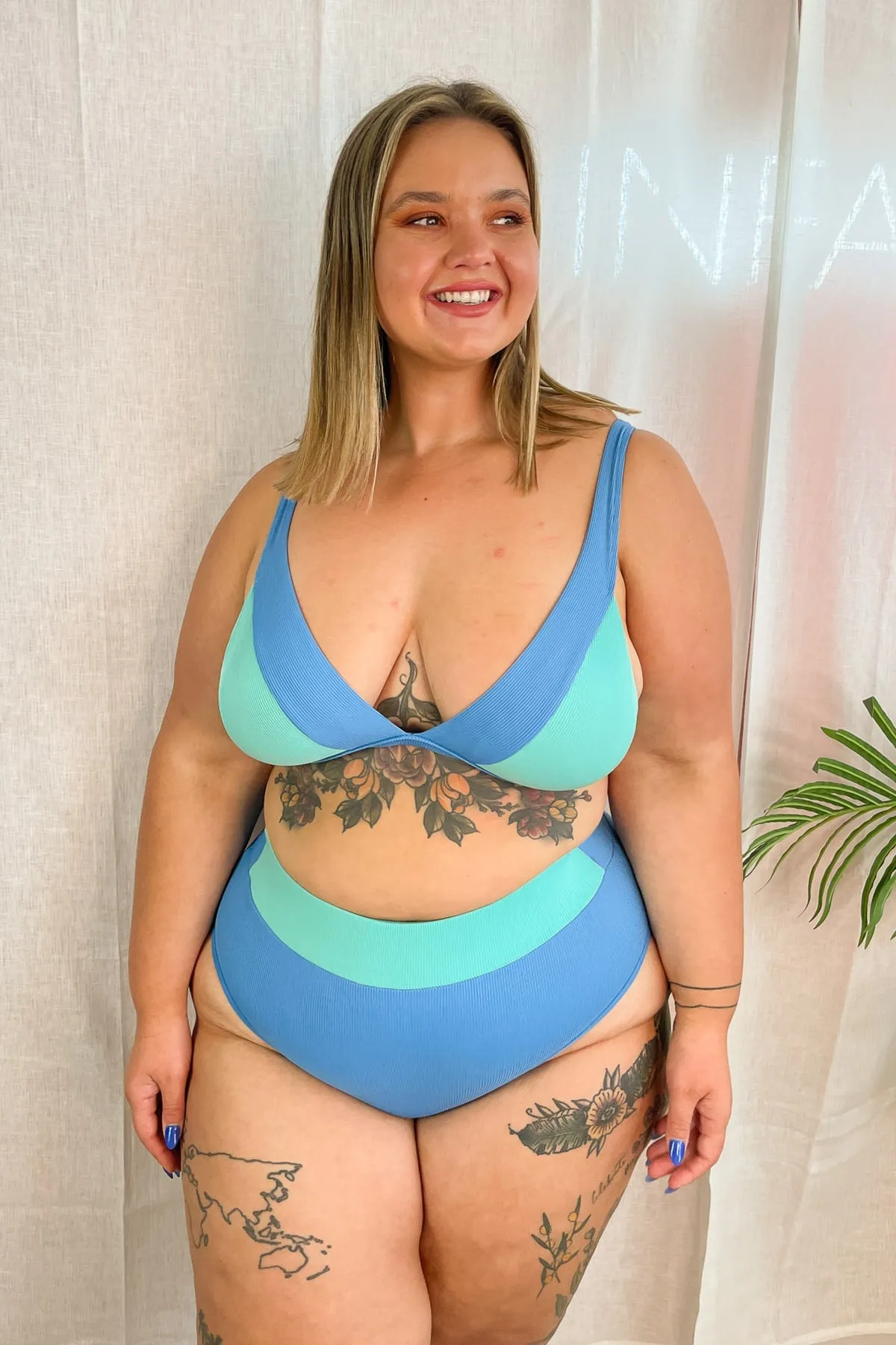 Lola Triangle Top Final Sale - Blue Green Ribbed