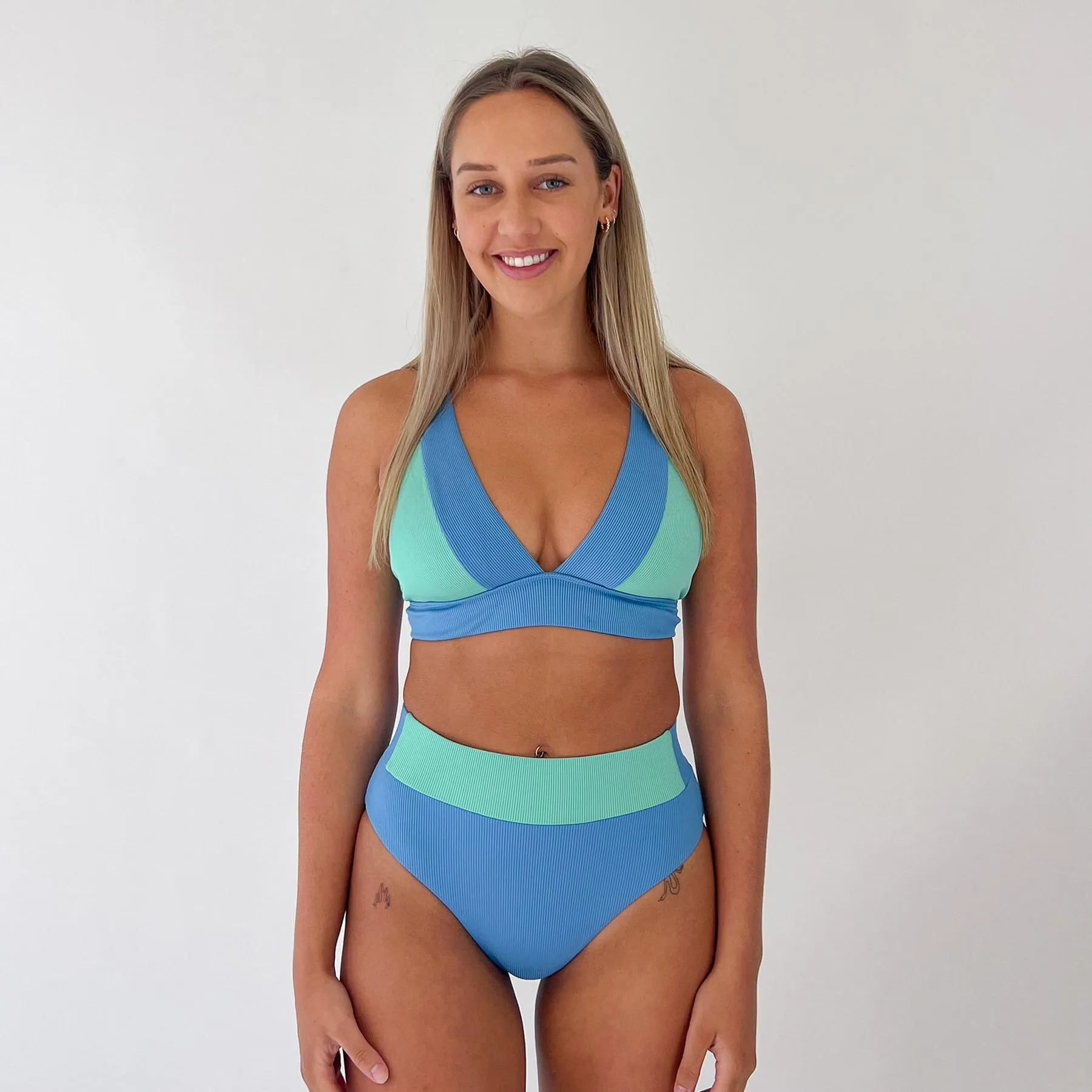 Lola Triangle Top Final Sale - Blue Green Ribbed