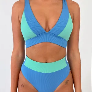 Lola Triangle Top Final Sale - Blue Green Ribbed