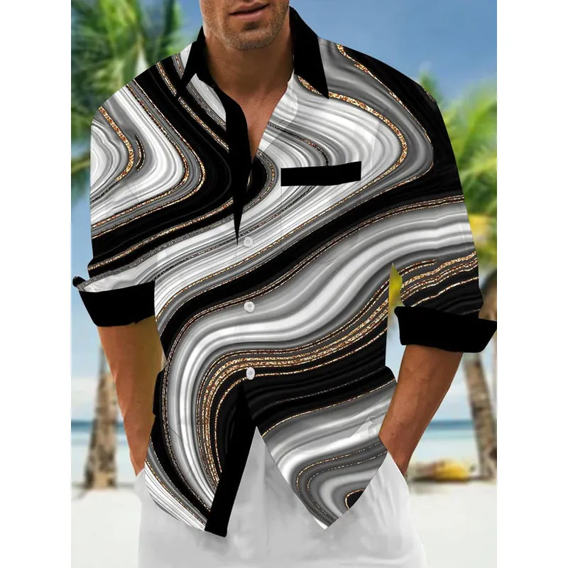Men's Abstract Print Long-sleeved Shirt