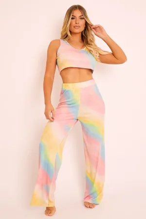 Multi Tie-Dye Ribbed Vest Loungewear Co-ord - Alaire