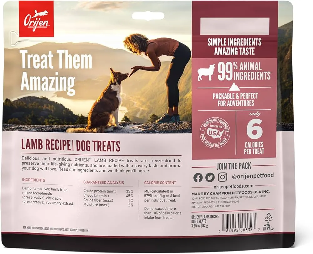 Orijen Freeze Dried Dog Treat-Grain Free  Lamb : 3.25 oz