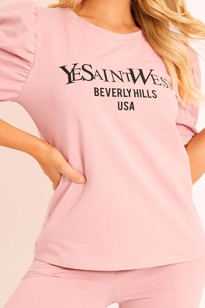 Pink Beverly Hills T-shirt and Leggings Loungewear Co-ord - Lassie