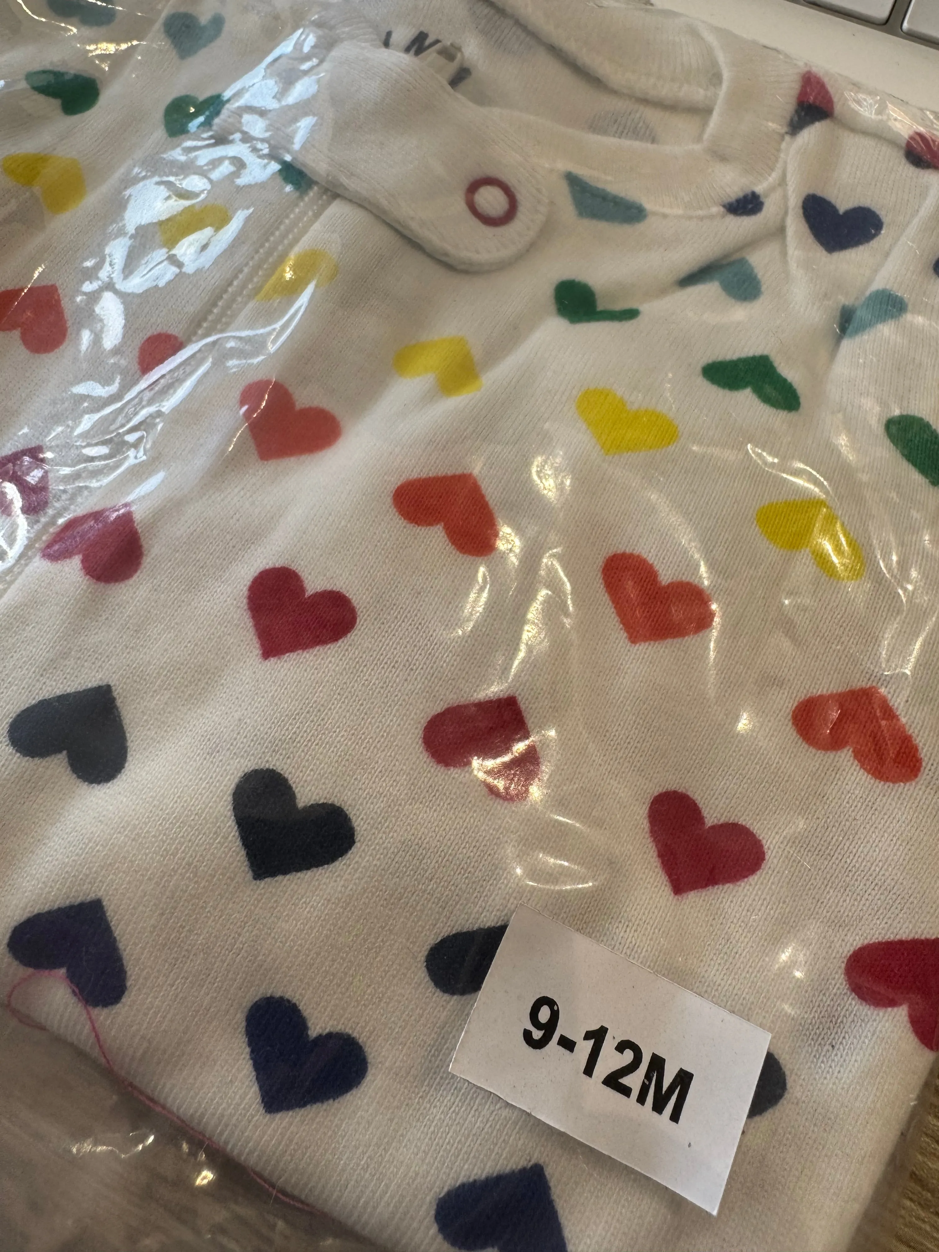 Primary Organic Sleepsuit - Multi Hearts White (New) ages newborn to 18-24m