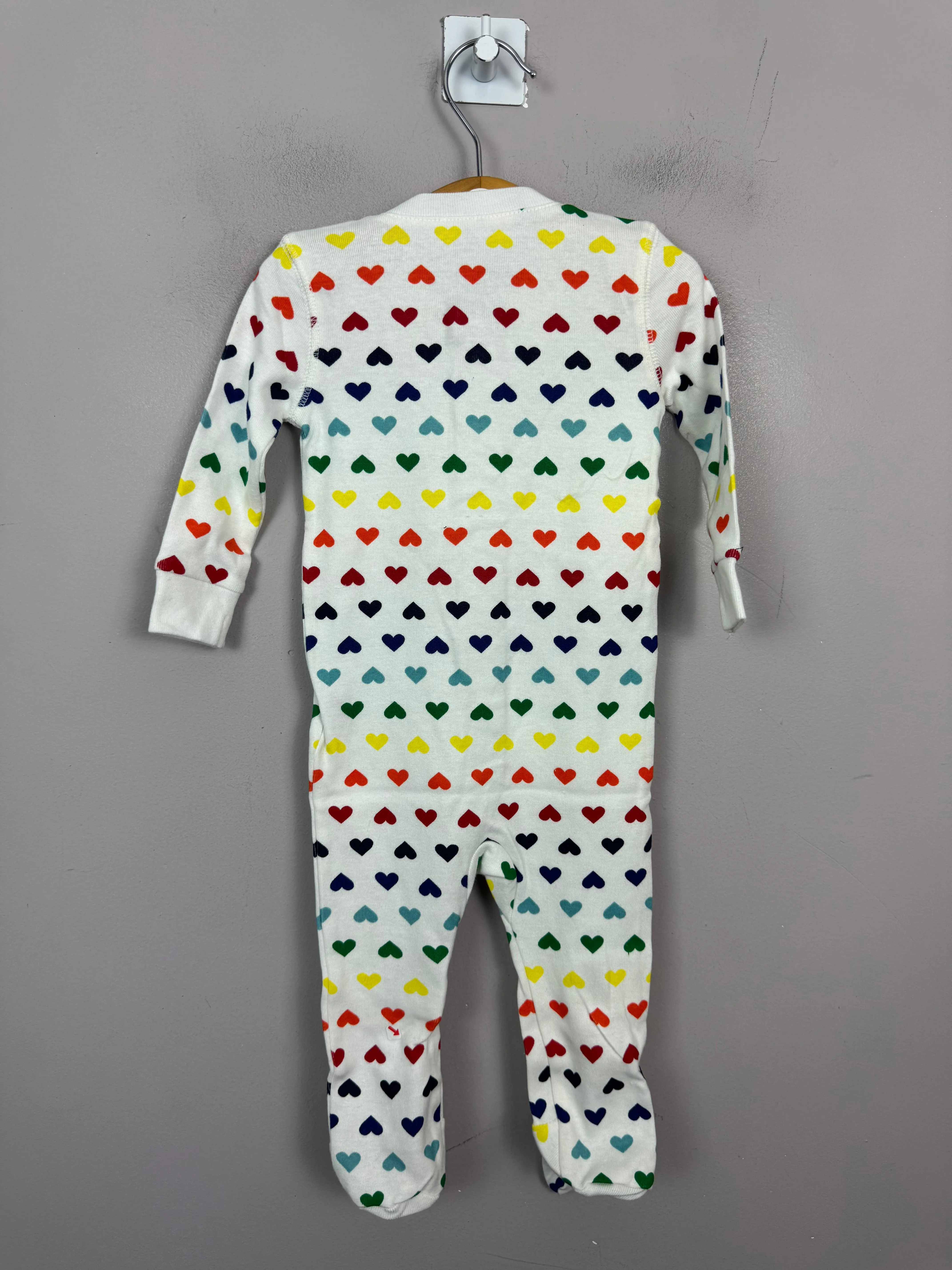 Primary Organic Sleepsuit - Multi Hearts White (New) ages newborn to 18-24m