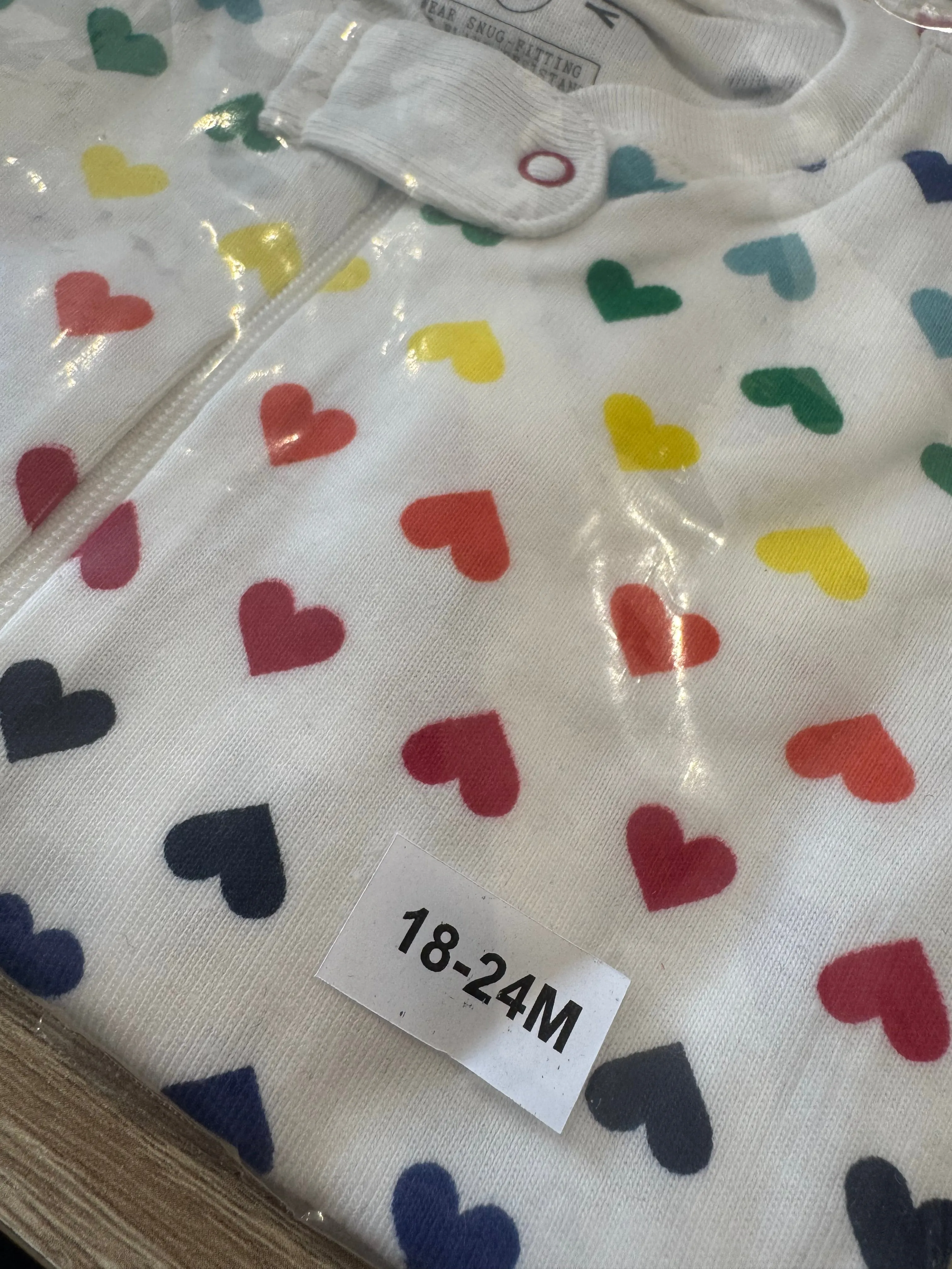 Primary Organic Sleepsuit - Multi Hearts White (New) ages newborn to 18-24m