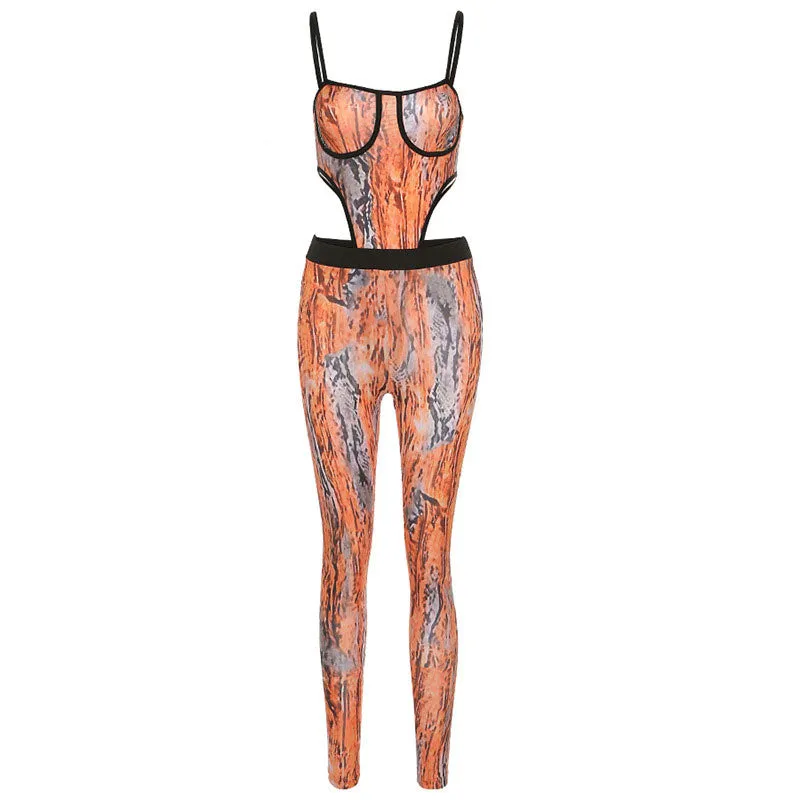 Print Sleeveless Cut Out Top & Pants Set