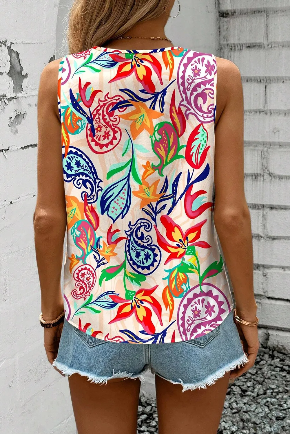 Red Holiday Paisley Print V Neck Casual Tank Top