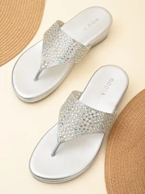 Rocia By Regal Silver Women Diamond Mesh Flats
