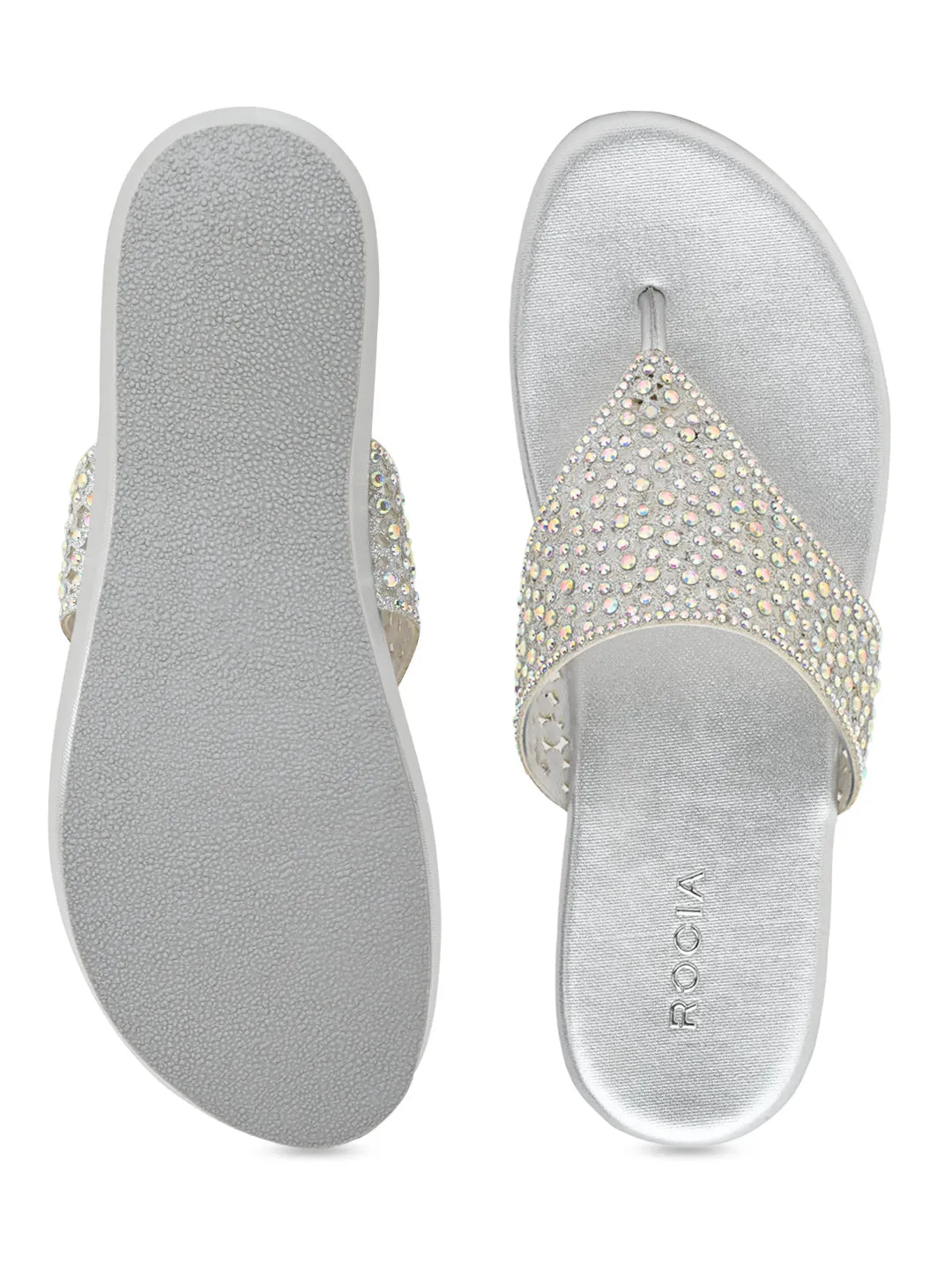 Rocia By Regal Silver Women Diamond Mesh Flats