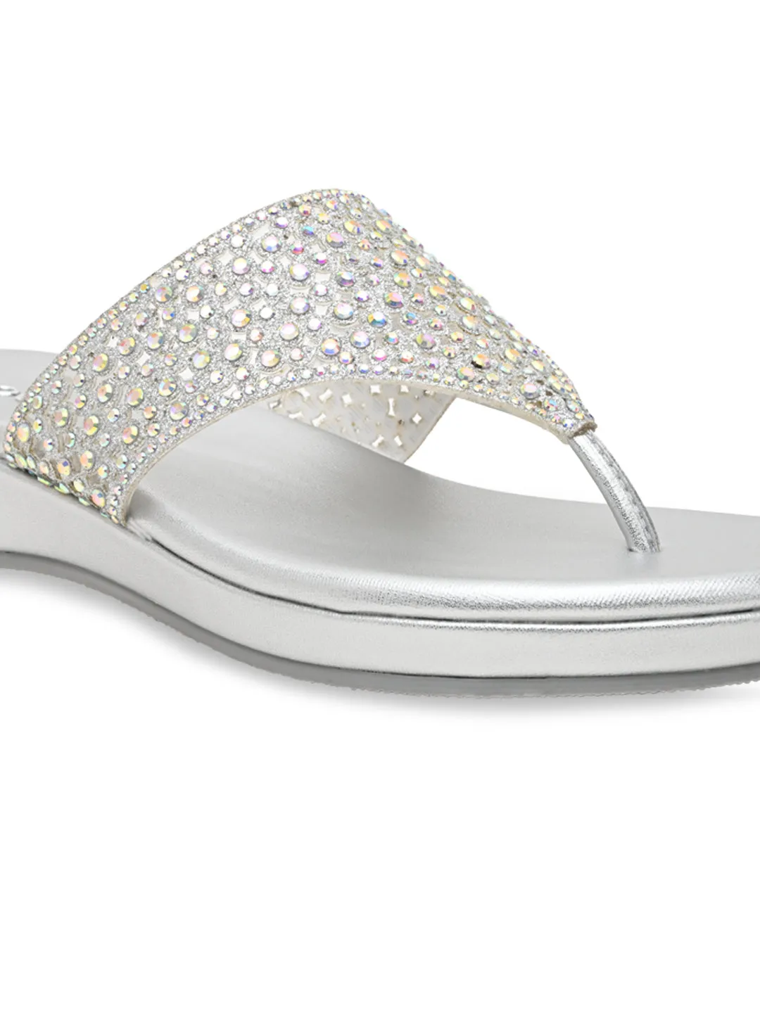 Rocia By Regal Silver Women Diamond Mesh Flats