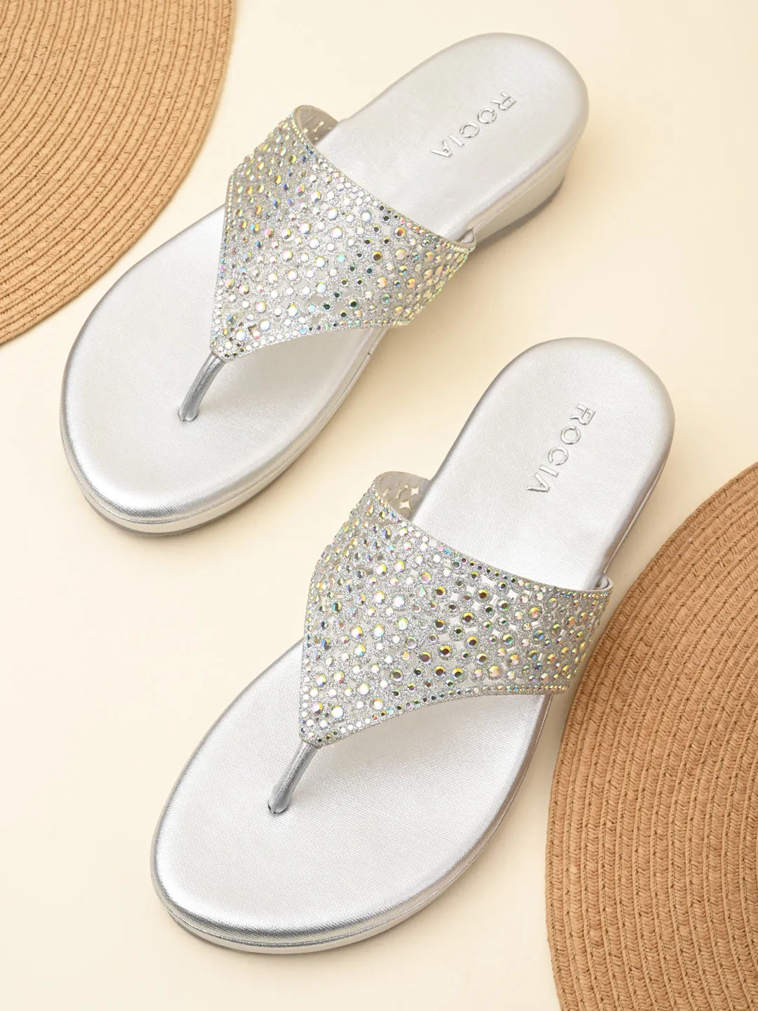 Rocia By Regal Silver Women Diamond Mesh Flats