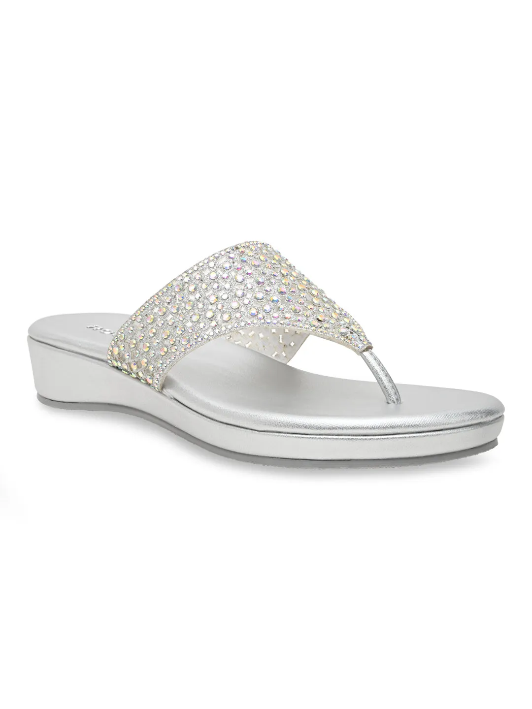 Rocia By Regal Silver Women Diamond Mesh Flats