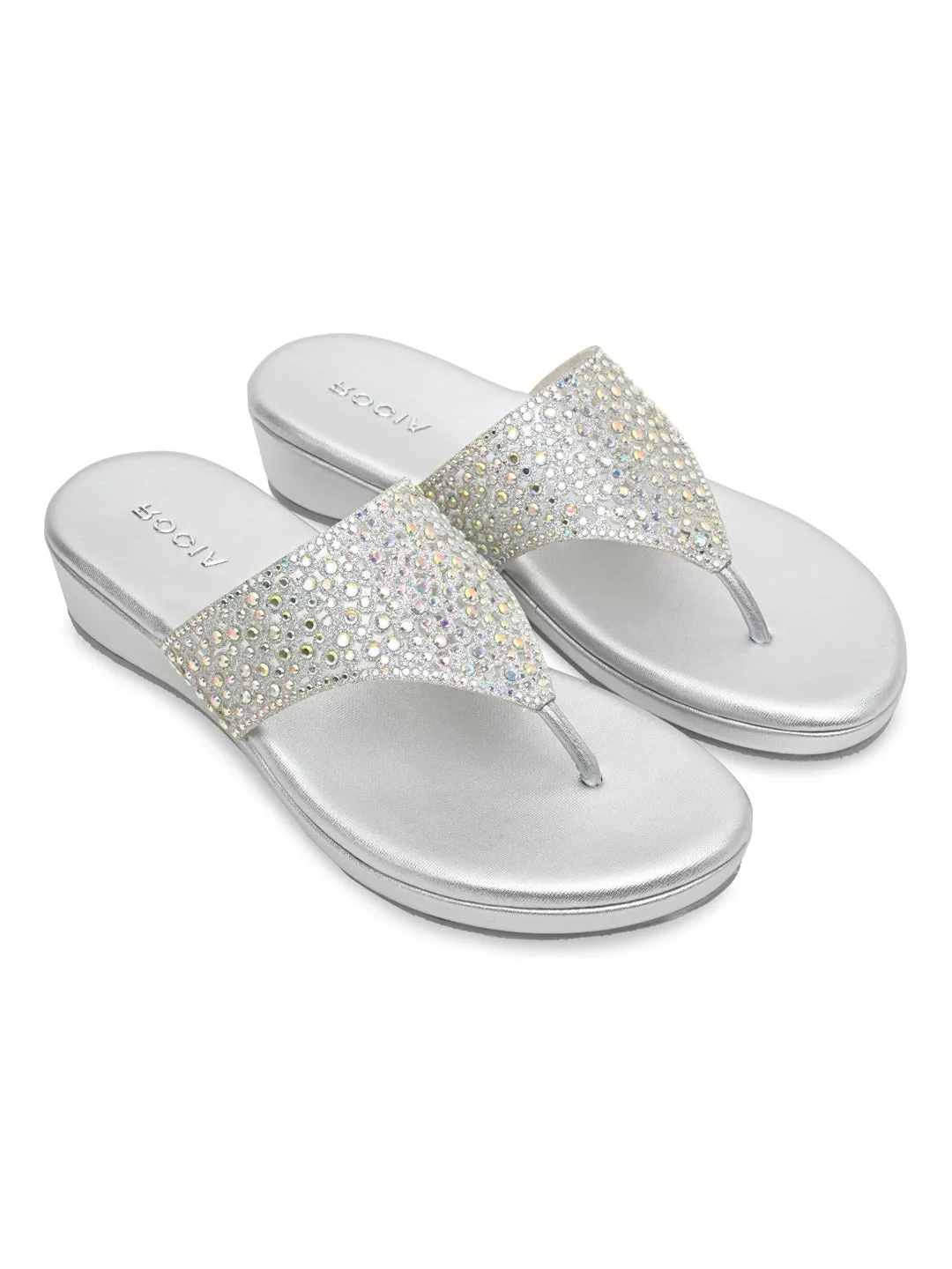 Rocia By Regal Silver Women Diamond Mesh Flats